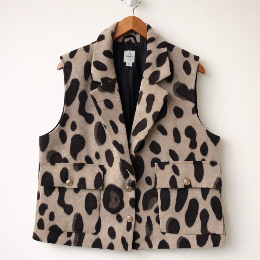 Maeve Black and Tan Animal Print Vest
